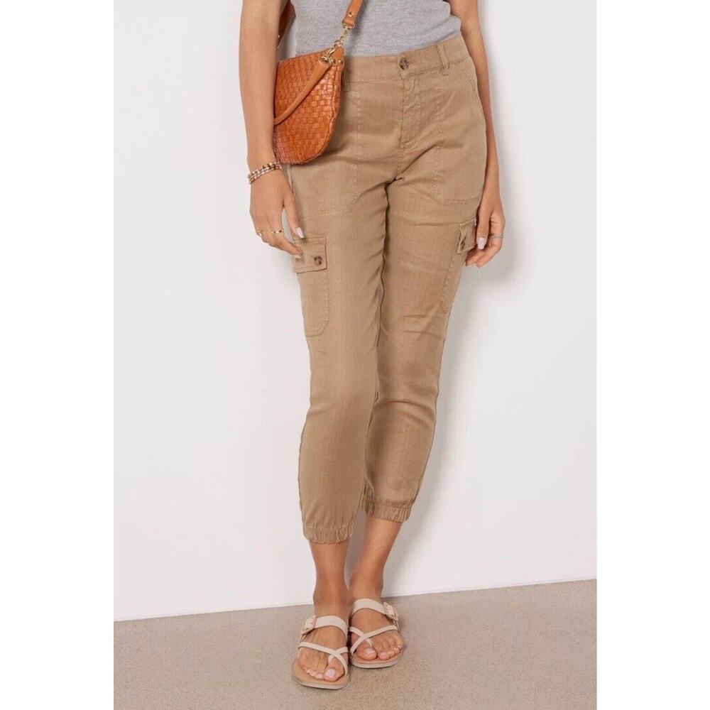 Evereve Tessa Linen Lyocell Cargo Utility Jogger Pants Sandcastle Tan Womens 27